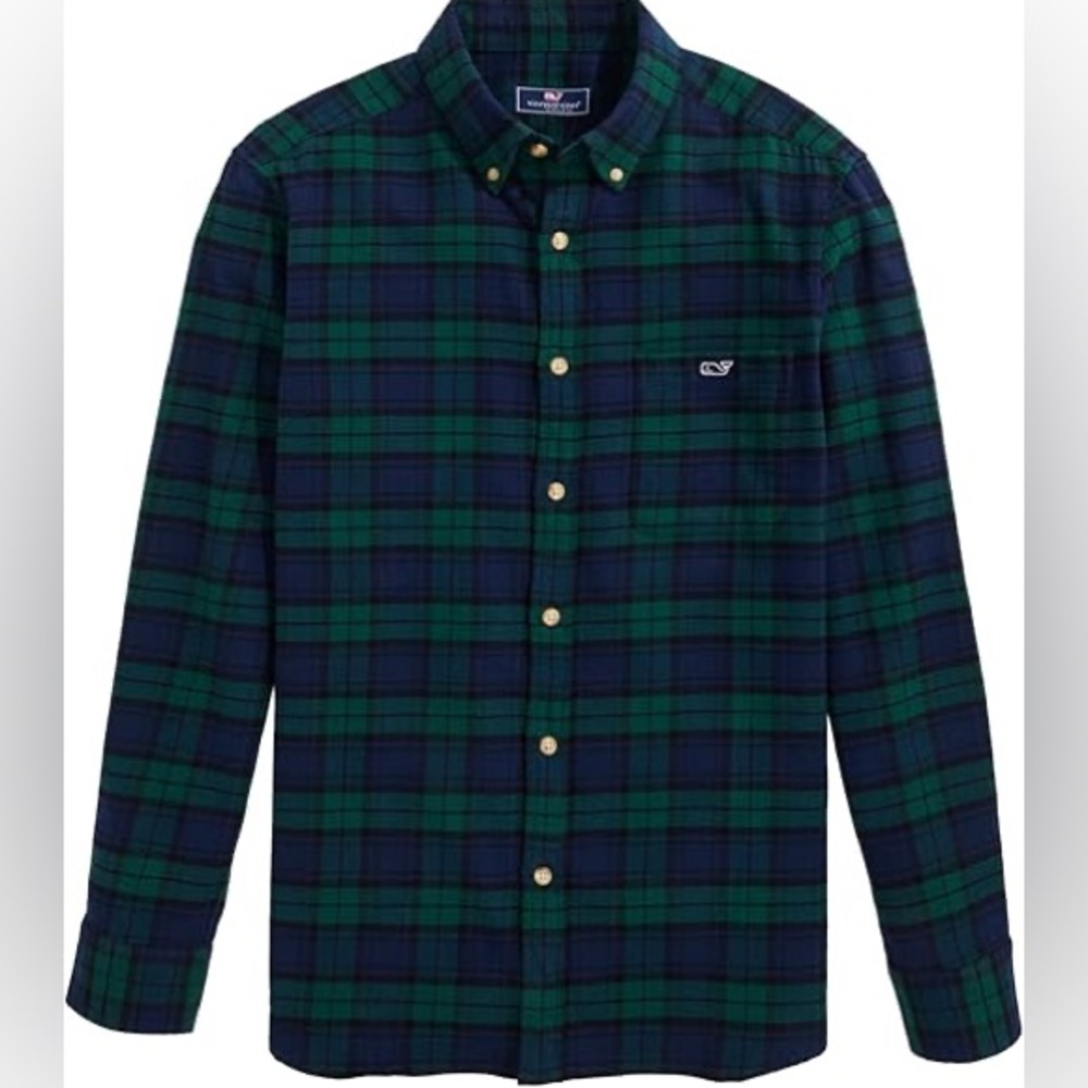 Vineyard Vines Men’s Blackwatch Flannel Shirt in Charleston Green